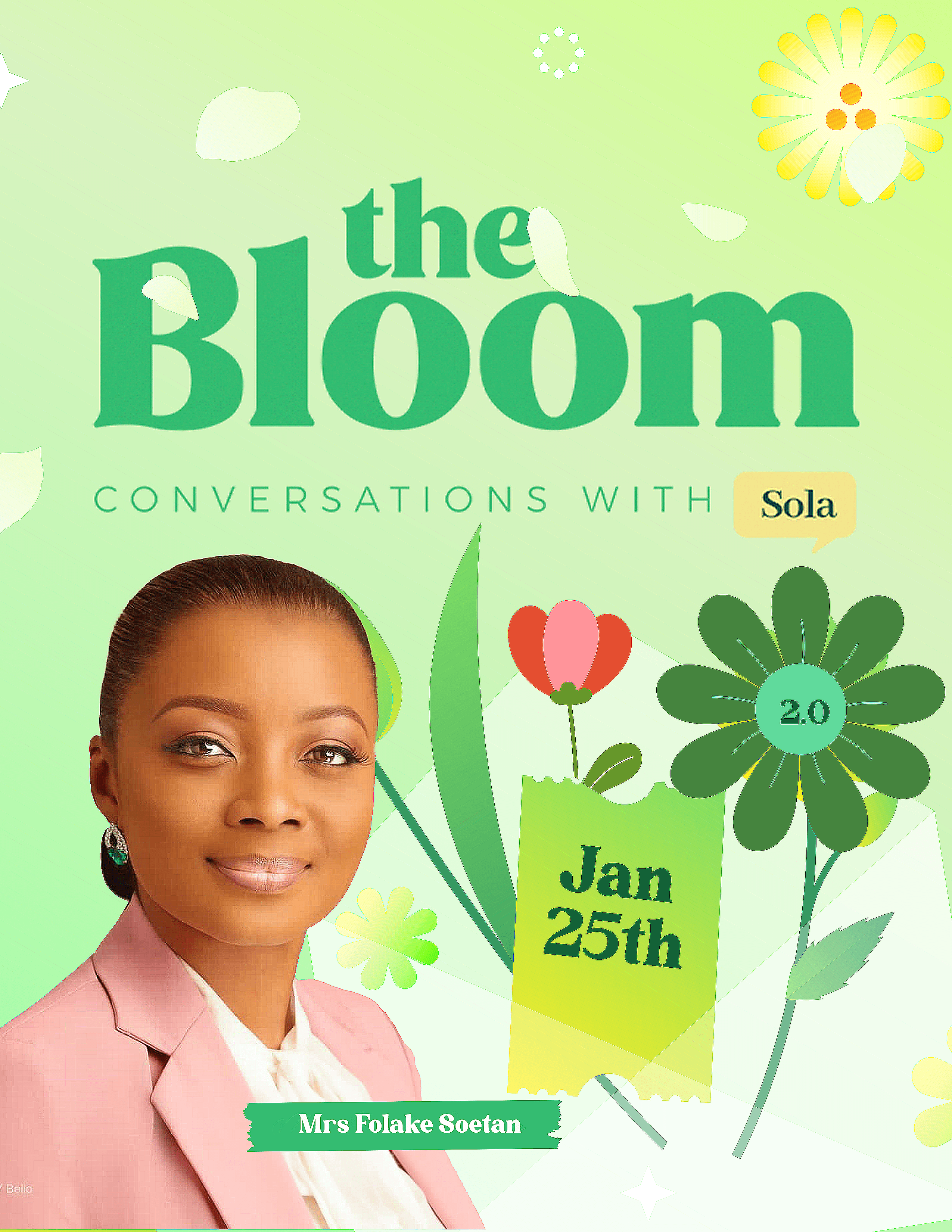 The Bloom Corner event poster featuring Mrs Folake Soetan