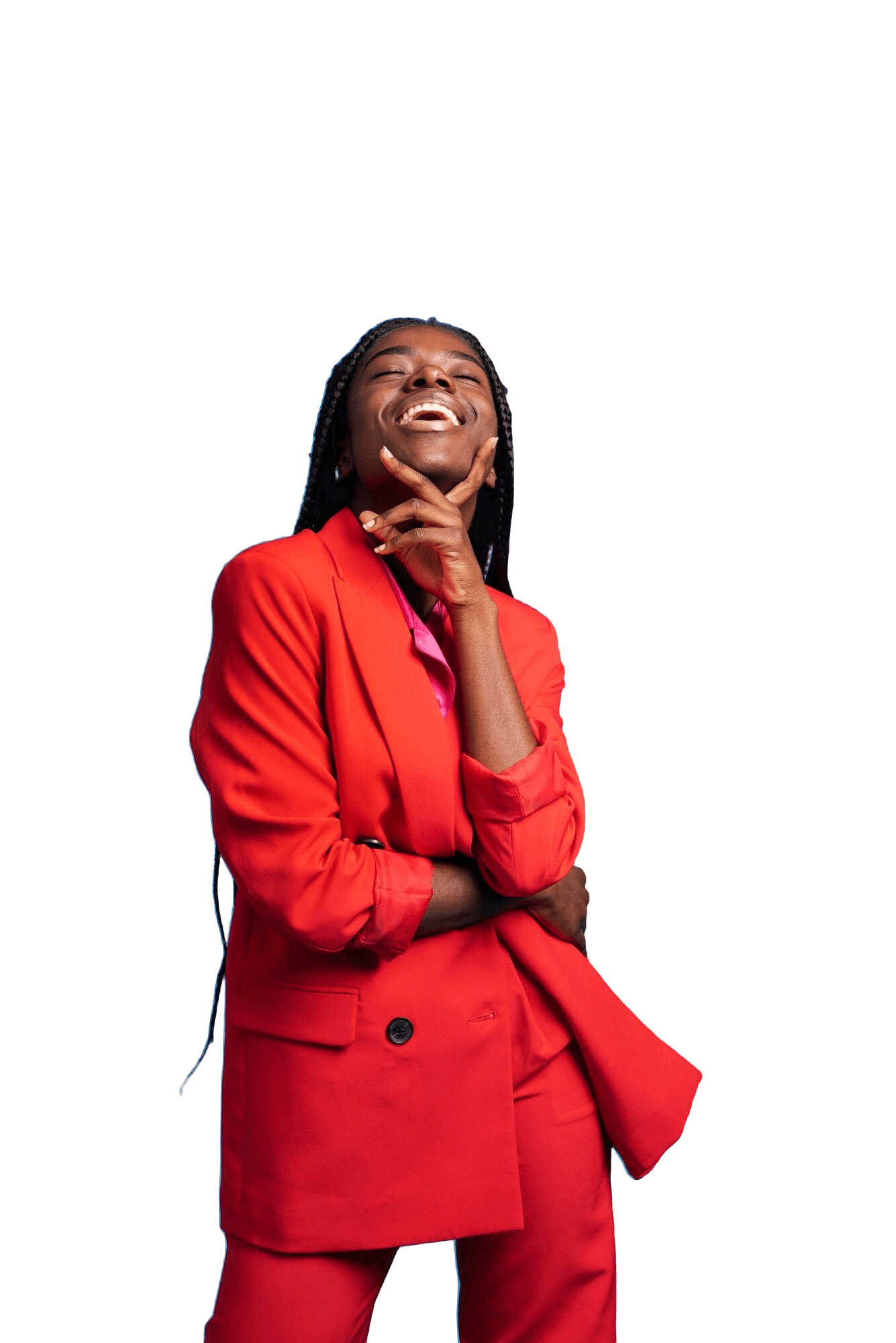 Smiling woman in a red blazer